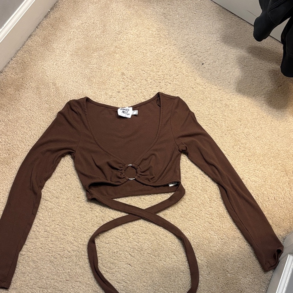 Princess Polly Chocolate Brown Wrap Crop Top